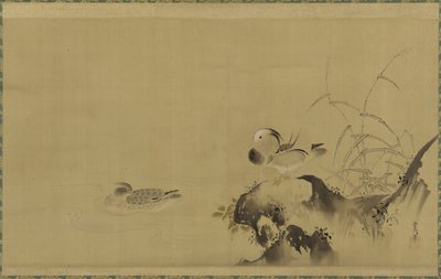 Mandarinenten in einer Landschaft, Edo-Periode, Mitte 17. bis Anfang 18. Jahrhundert von Kano Tsunenobu